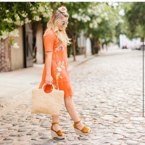 ASOS Embroidered Floral Dress in Orange - Picture 3 of 4